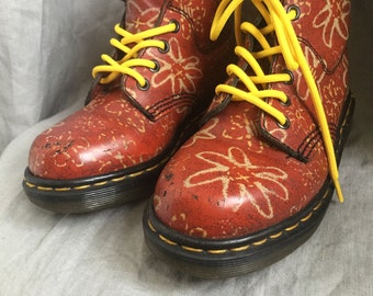 Vintage Dr Martens Leather Boots, Floral UK Size 2