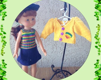 Knitting Pattern pdf file for Rainbow top, sweater, skirt and hat for 13 inch doll such as Les Cheries, hearts for hearts, Paola Reina
