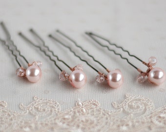 Hair pins wedding Bridal hair pin set Rose gold wedding Accessory rose gold Bridesmaid gift Pearl hair piece Bridal accessory hair pins