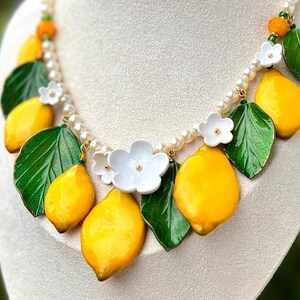 Lemon Statement Necklace, Fruit Jewelry For Women, Gift To Her Citrus Pendant, Fresh And Playful Choker, Summer Garden Party Citrusy Bib