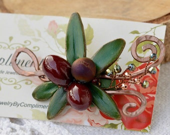 Olive Branch Brooch Handmade olive jewelry Statement dress accessory with olives Corsage jacket suit pin olive Clothing Accessory women gift