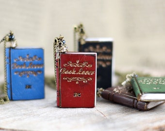 Mini book necklace Book lovers gift Book jewelry Miniature book necklace Book pendant Handmade mini book Mini journal necklace Bookworm gift