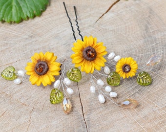 Sunflower hair pin Wedding hair pin Bridal hear piece Sunflower wedding Autumn hair pin Bridal headpiece Hair pin bridesmaid Flower hair