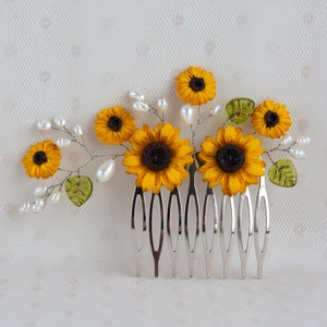 Sunflower hair comb Wedding Bridal Yellow Flowers Pearl Decorative Hair Piece Bridal wedding accessory Hair jewelry floral Bridal headpiece image 1