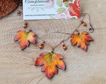 Maple leaf necklace  Statement woman jewelry Autumn leaves wedding accessory Natural necklace gift for woman Canadian symbol maple jewelry