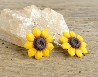 Sunflower earrings Ukraine flower earrings Yellow earrings Ukraine sunflower jewelry gift Sunflower wedding Bridesmaid earrings Gift woman