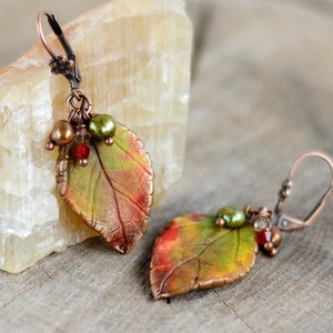 Autumn leaf earrings Autumn jewelry Fall leaves jewelry Woodland earrings Fall wedding jewelry Gift for women Gift for her Autumn colors image 1