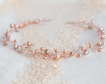 Hair vine wedding Rose gold tiara Bridal hair vine Rose gold headpiece Pearl headband Bridal hair Accessory rose gold Hair piece pearl