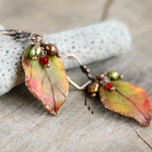 Autumn leaf earrings Autumn jewelry Fall leaves jewelry Woodland earrings Fall wedding jewelry Gift for women Gift for her Autumn colors image 2