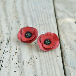 Red poppy earrings Poppy jewelry Dangle red poppy earrings Red flower earring Floral jewelry gift Wedding jewelry Christmas gift for women image 2