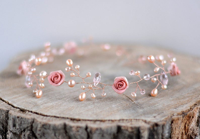 Hair vine bridal Rose gold headpiece Wedding accessory Bridal pearl tiara Crystal hair vine Wedding rose gold Bridal hair piece Pearl crown image 1