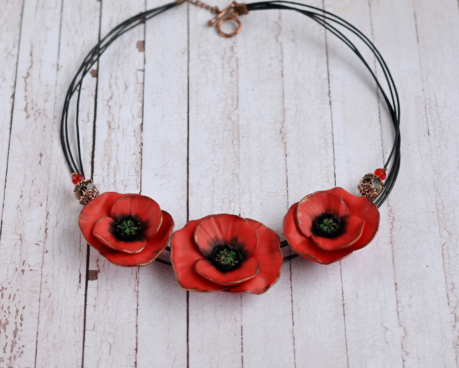 Red Poppy Necklace Statement Poppies Necklace Poppy Jewelry Etsy Canada