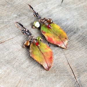 Autumn leaf earrings Autumn jewelry Fall leaves jewelry Woodland earrings Fall wedding jewelry Gift for women Gift for her Autumn colors image 3