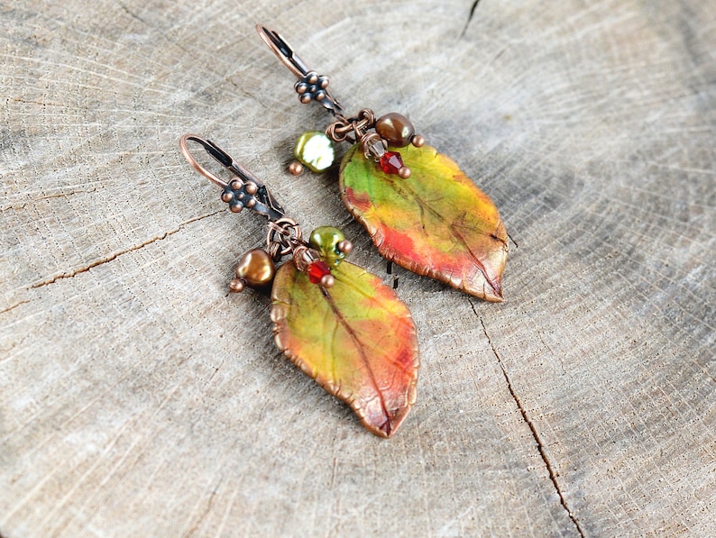 Autumn leaf earrings Autumn jewelry Fall leaves jewelry Woodland earrings Fall wedding jewelry Gift for women Gift for her Autumn colors image 3
