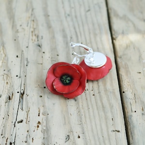 Red poppy earrings Poppy jewelry Dangle red poppy earrings Red flower earring Floral jewelry gift Wedding jewelry Christmas gift for women image 4