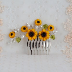 Sunflower hair comb Wedding Bridal Yellow Flowers Pearl Decorative Hair Piece Bridal wedding accessory Hair jewelry floral Bridal headpiece image 8