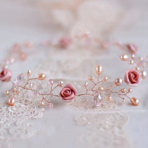 Hair vine bridal Rose gold headpiece Wedding accessory Bridal pearl tiara Crystal hair vine Wedding rose gold Bridal hair piece Pearl crown image 5