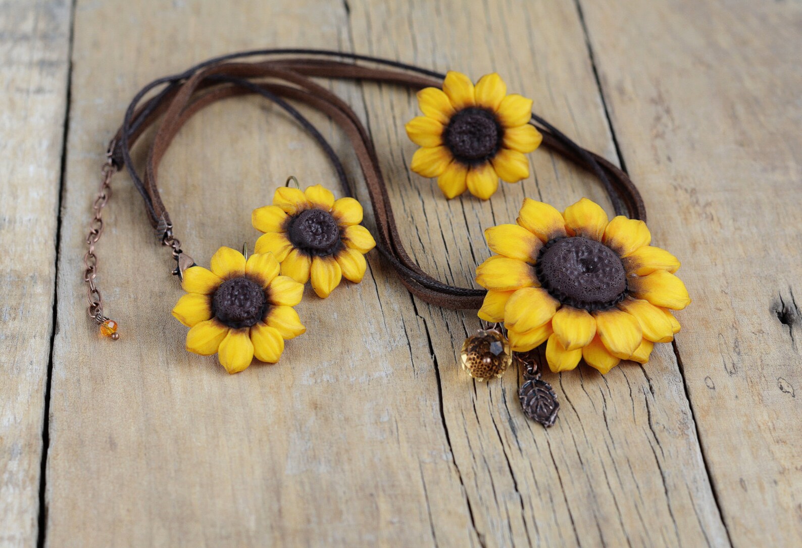 Sunflower jewelry set Sunflower necklace Sunflower earrings Etsy