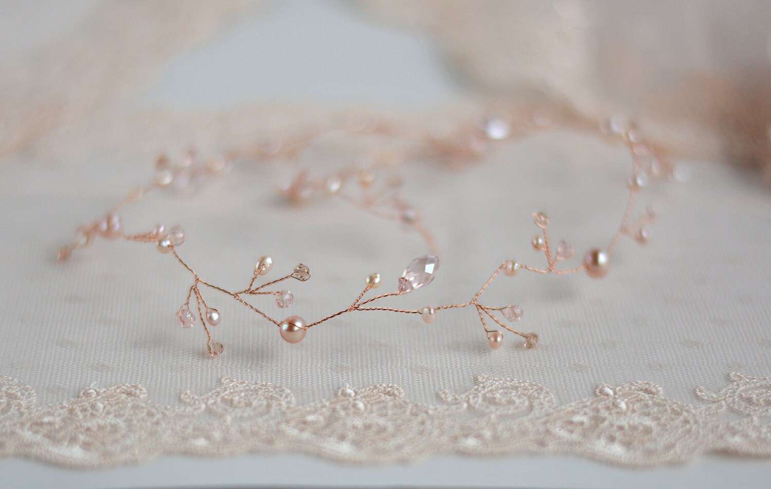 Long Bridal Hair Vine Rose Gold Accessory Wedding Rose Gold Etsy