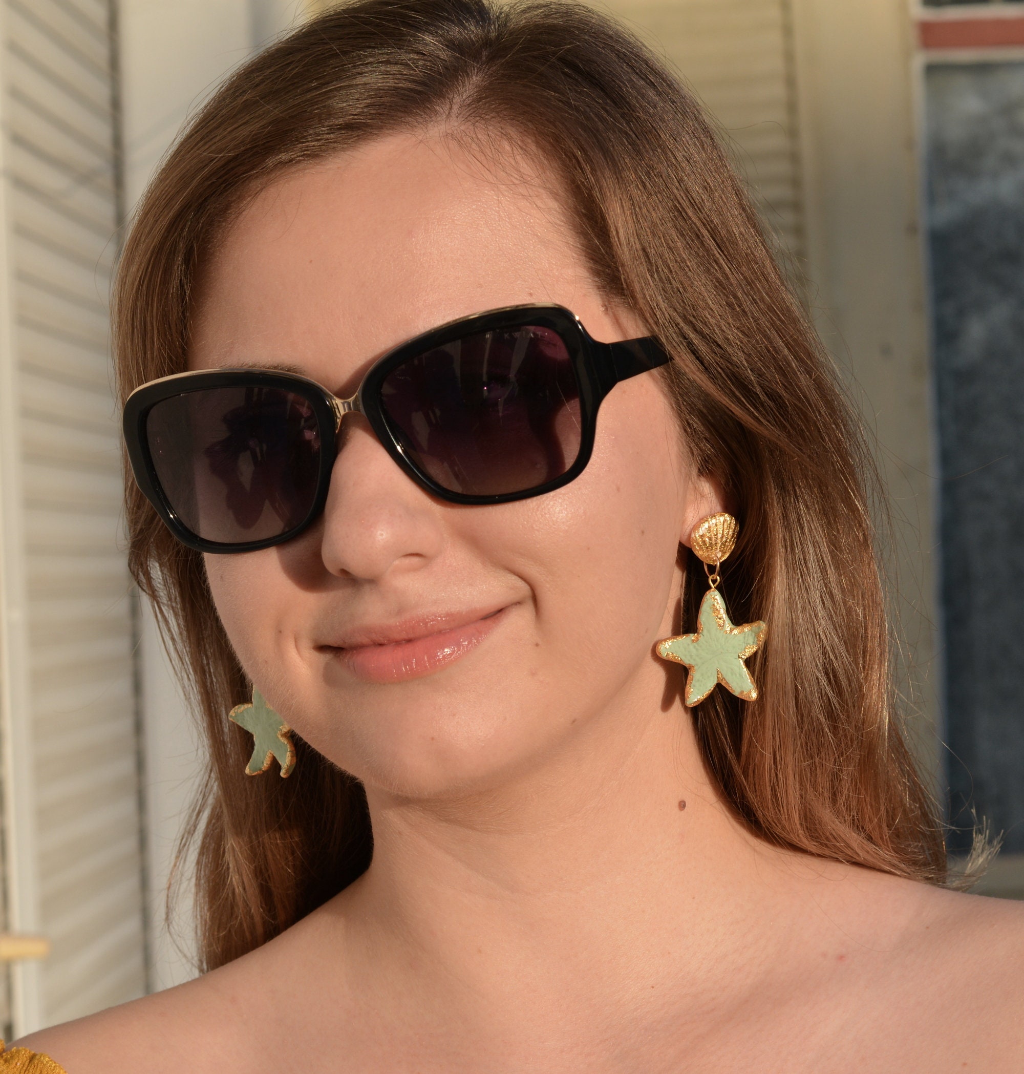 Mint Green Dangle Earrings Starfish Jewelry Beach Summer Etsy