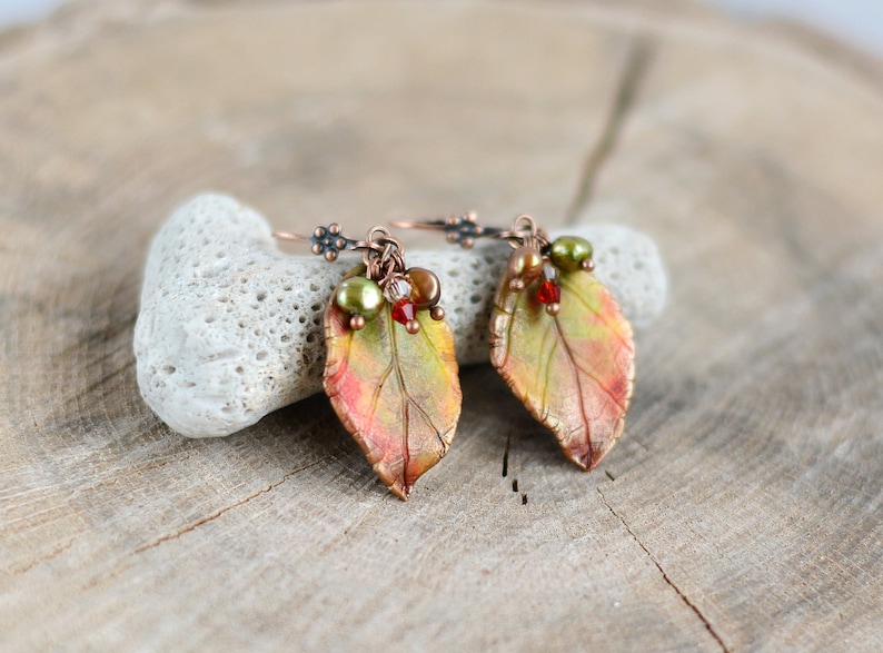 Autumn leaf earrings Autumn jewelry Fall leaves jewelry Woodland earrings Fall wedding jewelry Gift for women Gift for her Autumn colors image 4