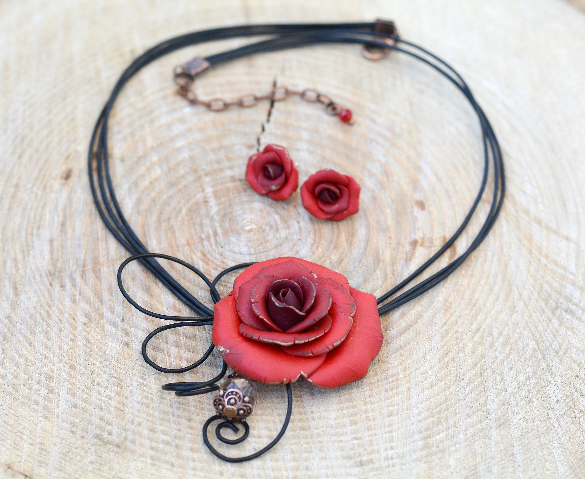 Red rose shop flower jewelry set