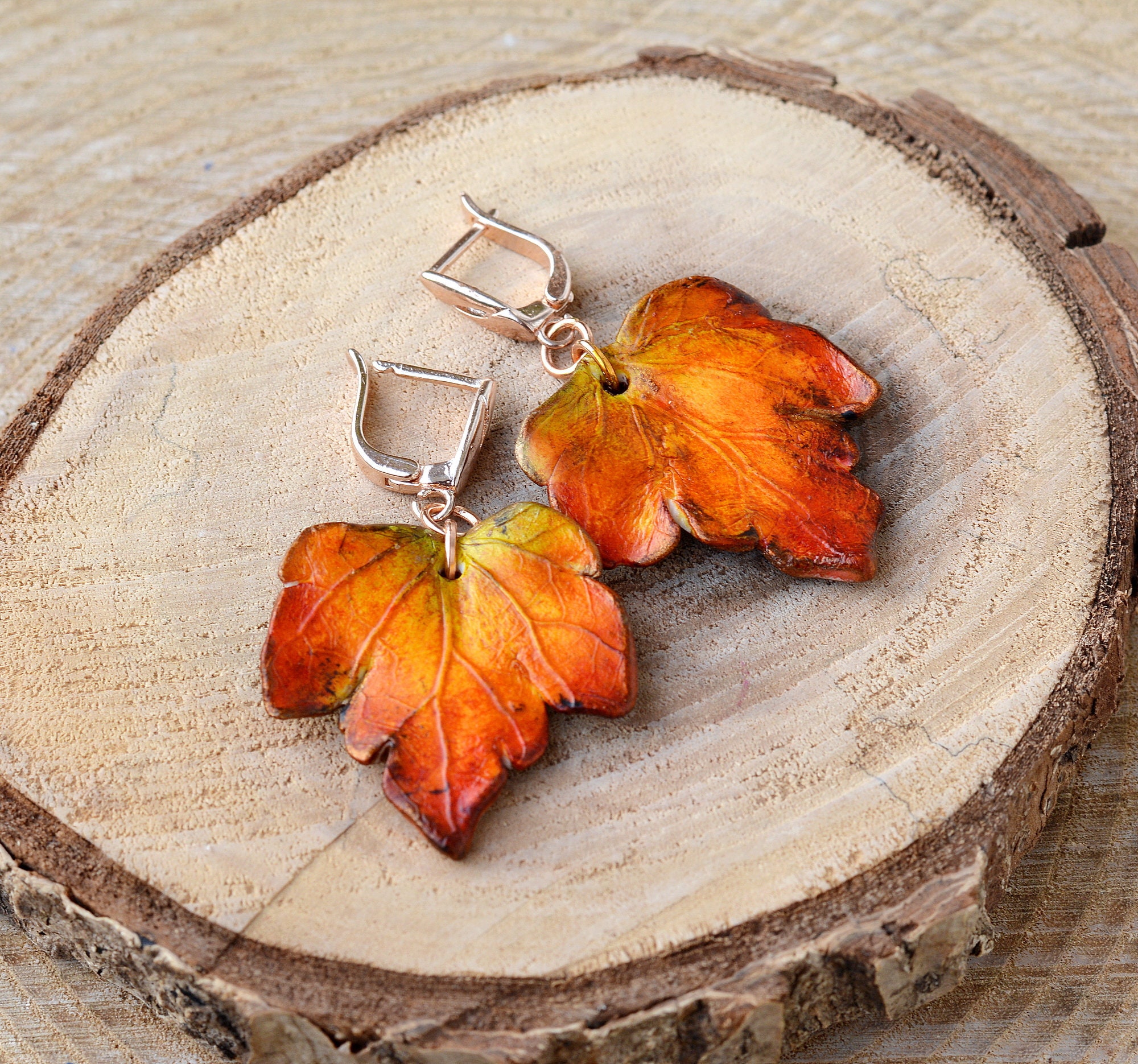 Maple leaf earrings Autumn jewelry Fall leaves earrings Fall Etsy