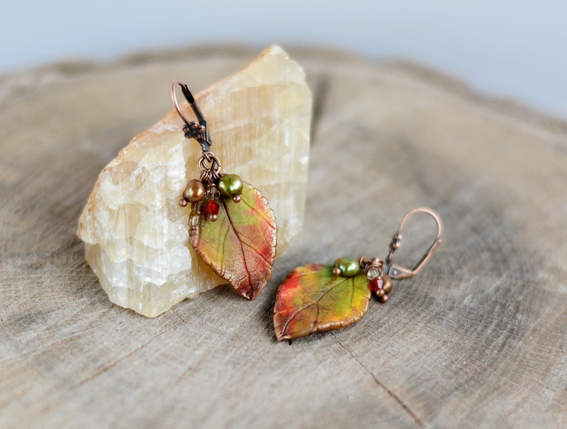 Autumn leaf earrings Autumn jewelry Fall leaves jewelry Woodland earrings Fall wedding jewelry Gift for women Gift for her Autumn colors image 1