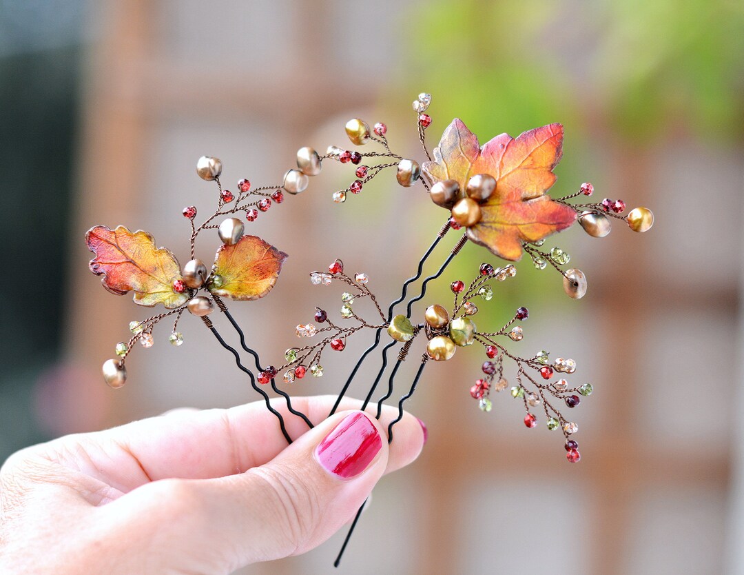 Autumn Leaves Hair Accessory Fall Wedding Hair Pins Set Autumn Bridal Hair Piece Maple Leaf