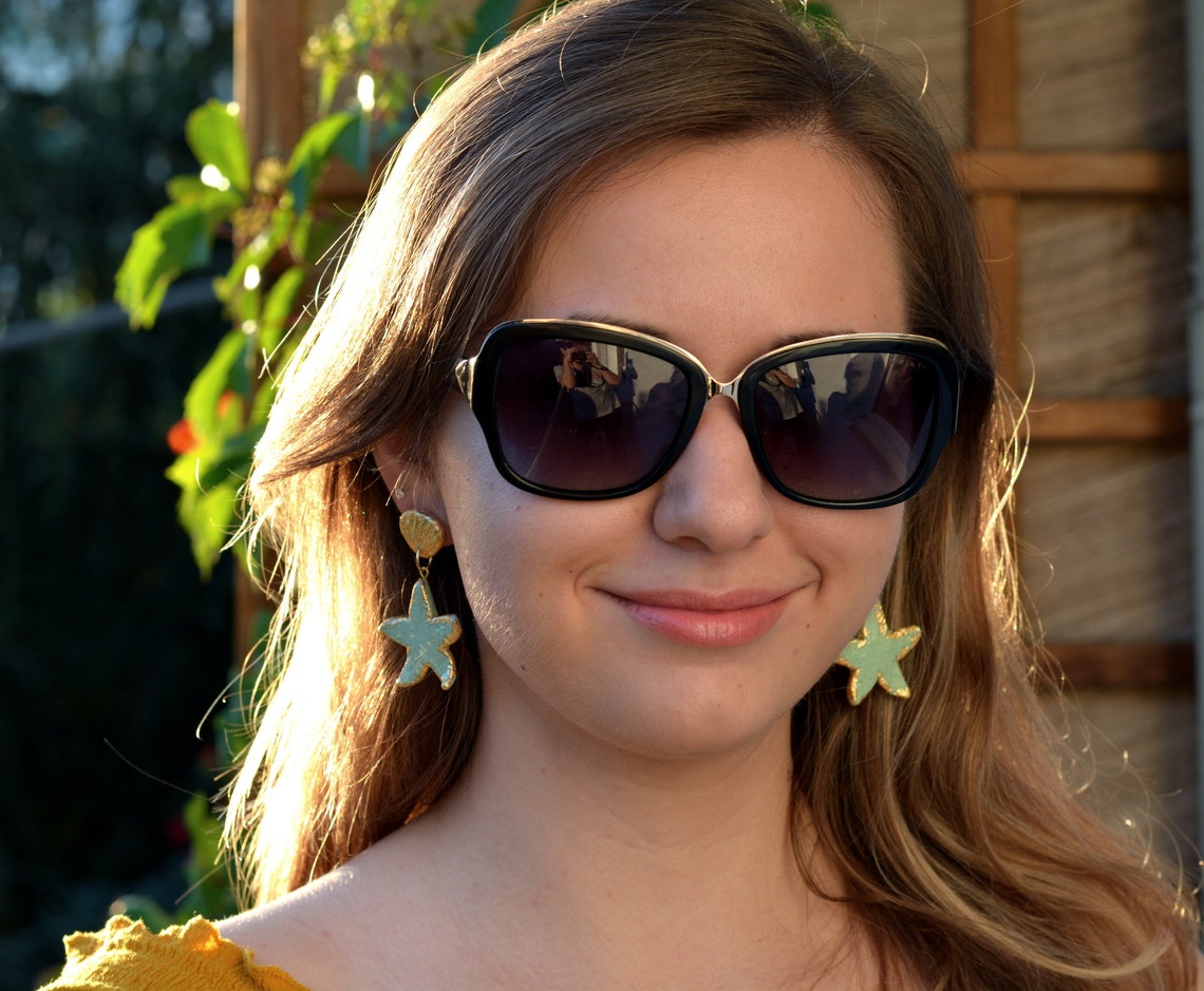 Mint Green Dangle Earrings Starfish Jewelry Beach Summer Etsy