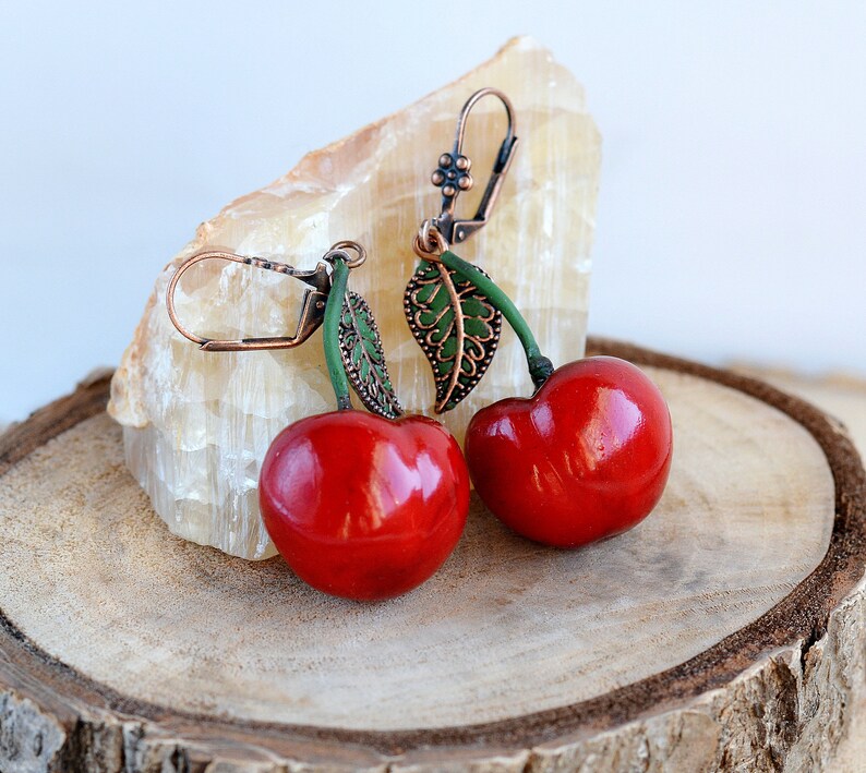 Red Cherry Earrings Cottagecore Jewelry Trendy Nature Earrings Etsy