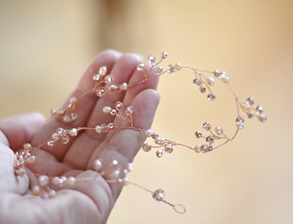 Rose Gold Bridal Hair Vine Wedding Pearl Crystal Hair  display picture 2