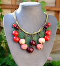 Cherry necklace Red cherries jewelry Boho necklace red Bohemian jewelry Statement fruits Chunky necklace bib Spring fruit jewelry for girls