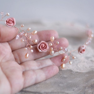 Hair vine bridal Rose gold headpiece Wedding accessory Bridal pearl tiara Crystal hair vine Wedding rose gold Bridal hair piece Pearl crown image 4