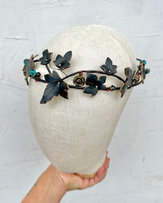Dark Elf Tiara, Black Ivy Leaves Headband, Wicked Witch display picture 1
