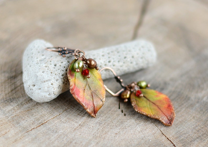 Autumn leaf earrings Autumn jewelry Fall leaves jewelry Woodland earrings Fall wedding jewelry Gift for women Gift for her Autumn colors image 2