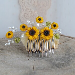 Sunflower hair comb Wedding Bridal Yellow Flowers Pearl Decorative Hair Piece Bridal wedding accessory Hair jewelry floral Bridal headpiece image 6