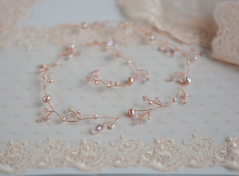 Long Bridal Hair Vine Rose Gold Accessory Wedding Rose Gold Etsy