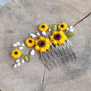 Sunflower hair comb Wedding Bridal Yellow Flowers Pearl Decorative Hair Piece Bridal wedding accessory Hair jewelry floral Bridal headpiece image 5