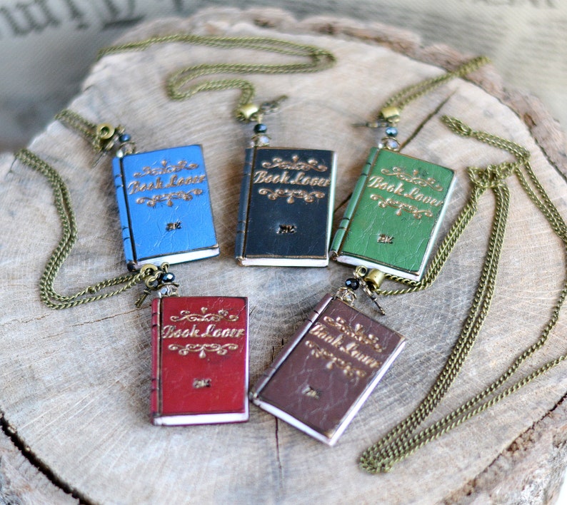 Mini book necklace Book lovers gift Book jewelry Miniature Etsy