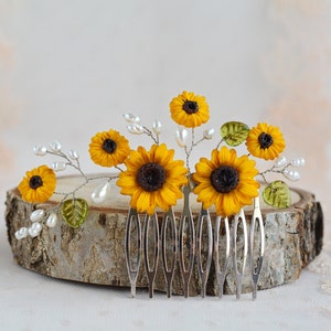 Sunflower hair comb Wedding Bridal Yellow Flowers Pearl Decorative Hair Piece Bridal wedding accessory Hair jewelry floral Bridal headpiece image 4