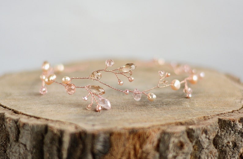 Bridal rose gold hair vine Wedding accessory Crystal hair vine Bridal tiara rose gold Bridesmaid hairpiece Sparkle hair vine Flower girl image 2