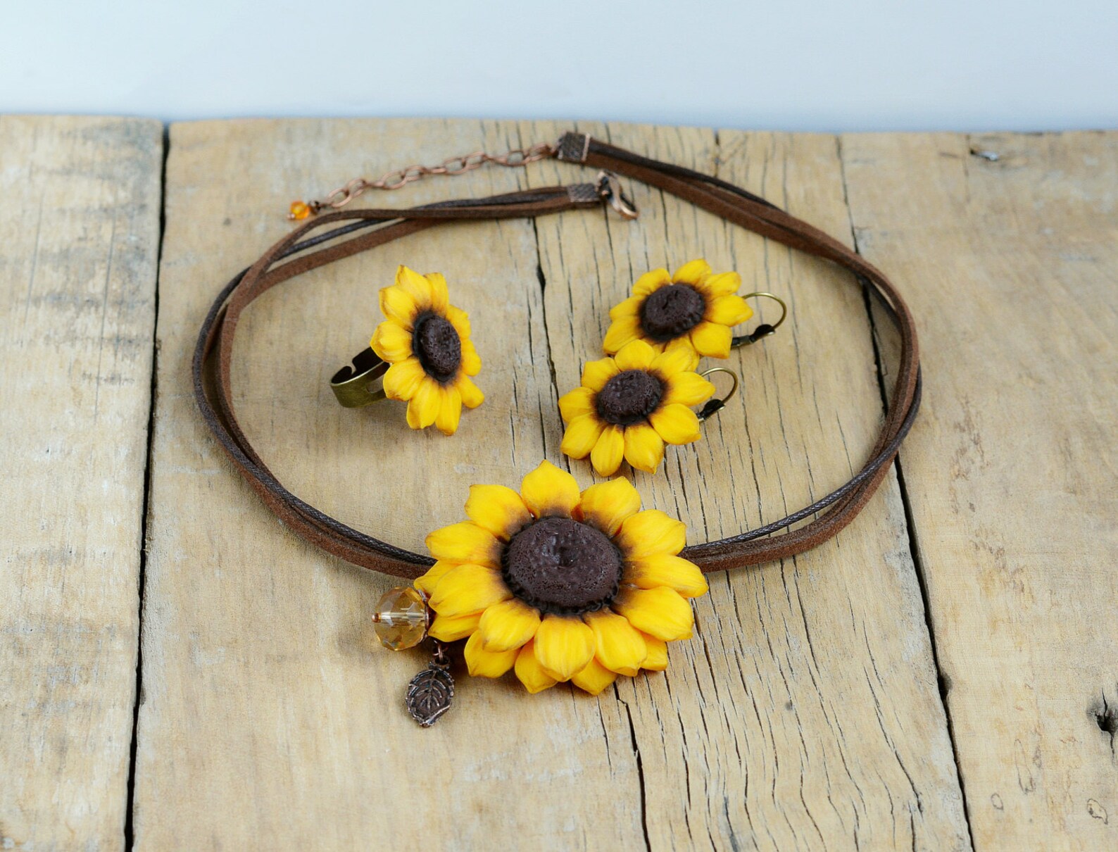 Sunflower jewelry set Sunflower necklace Sunflower earrings Etsy