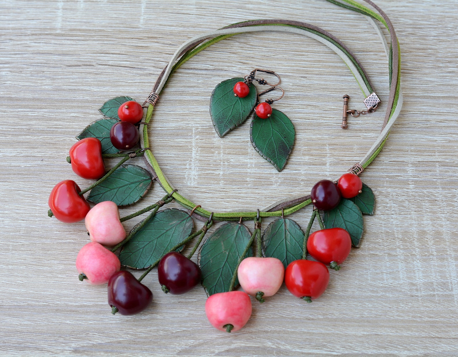 Cherry Necklace Red Cherries Jewelry Boho Necklace Red Etsy