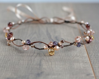 Fairy princess tiara, Woodland Wedding Gift, Bridal Crystal Headband, Wedding Rustic Headpiece, Boho hair jewelry, Sparkle Crystal Crown