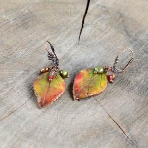 Autumn leaf earrings Autumn jewelry Fall leaves jewelry Woodland earrings Fall wedding jewelry Gift for women Gift for her Autumn colors image 5
