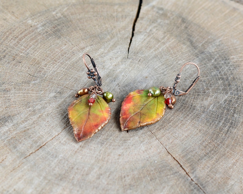 Autumn leaf earrings Autumn jewelry Fall leaves jewelry Woodland earrings Fall wedding jewelry Gift for women Gift for her Autumn colors image 5