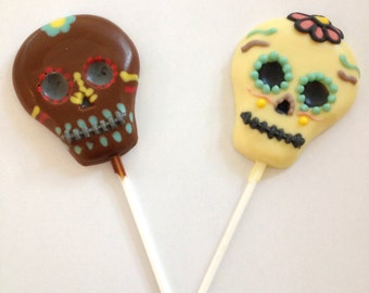 Day Of The Dead Chocolate Sugar Skulls in Milk or White Chocolate / Luxury Artisan Chocolate Halloween gift / Present / Cake Topper