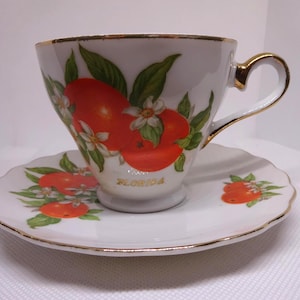 Vintage Florida Souvenir Teacup and Saucer: Orange Grove Design
