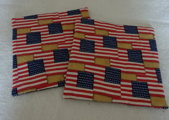 Flag Pot Holders, Set Of Two Pot Holders, Cloth Pot Holders, Quilted Pot Holders, Patriotic Pot Holders, Hostess Gift, Pot Holders, July 4th